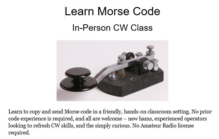 In-Person Morse Code Training Course April 20-June 15 in Fair Oaks